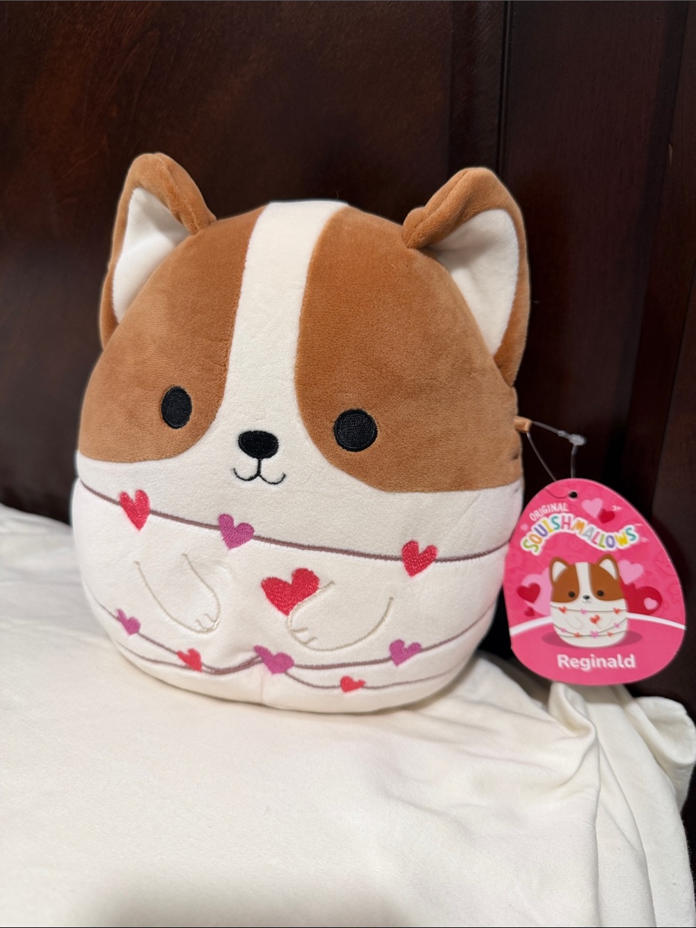 Squishmallows Reginald Corgi - Brown, White & Pink Heart Accents- NWT